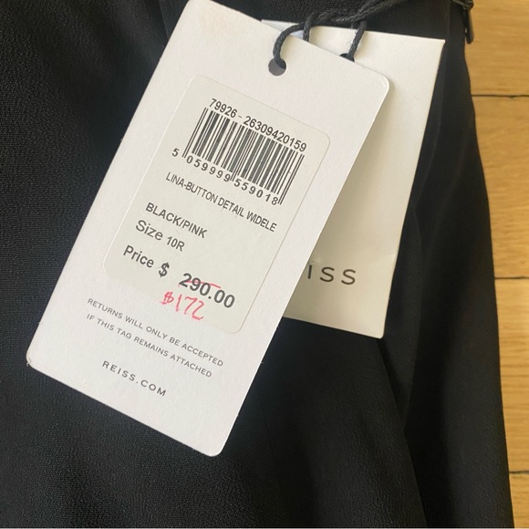 REISS Lina Wide Leg Pants Black Pink Trim NWT - US Size 6 - Picture 7 of 10